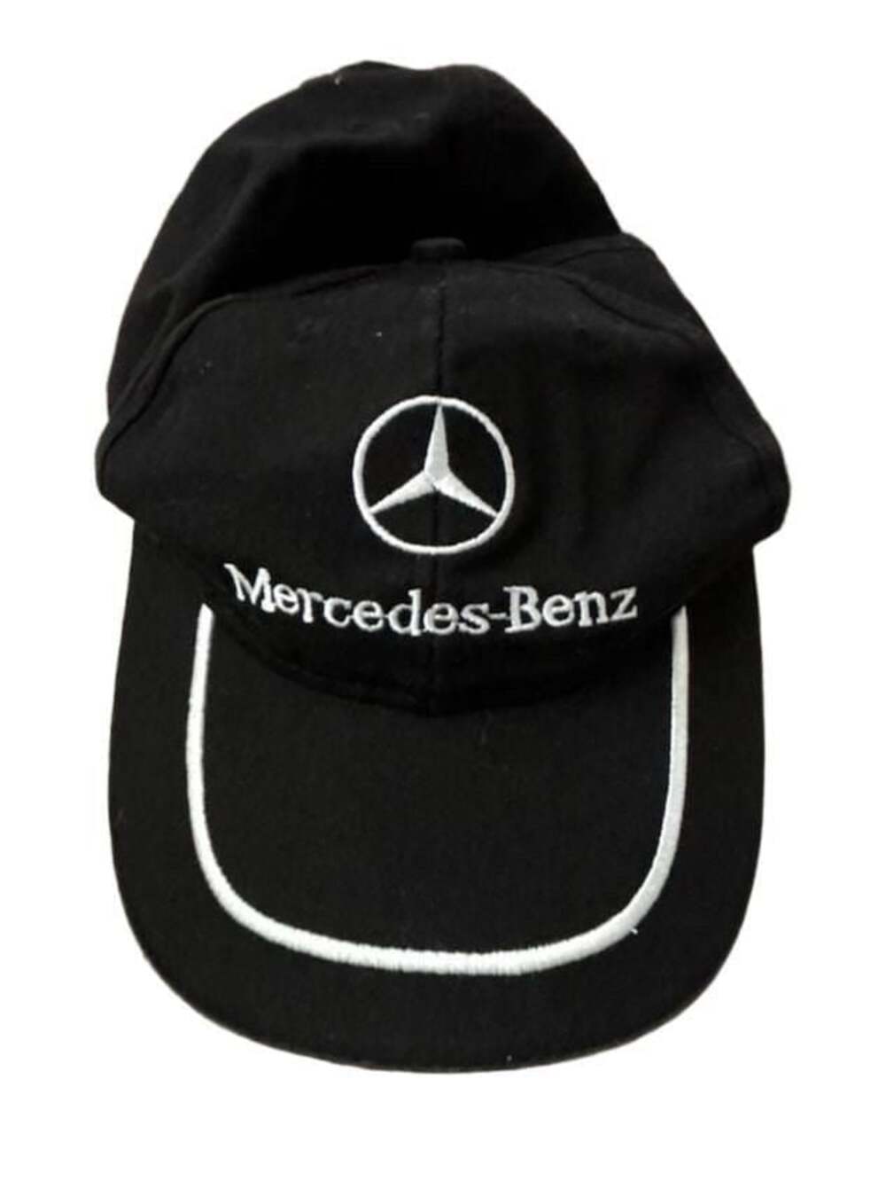 Mercedes-Benz Black Baseball Cap with White Piping and Embroidered Logo